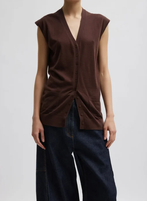 Cashmere Silk Blend Sleeveless Button Down Sweater