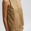 Chino Slit Front Sleeveless Top