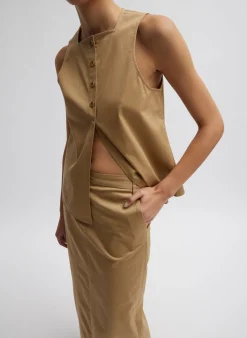 Chino Slit Front Sleeveless Top