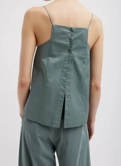 Eco Poplin Cropped Square Neck Criss Cross Tank
