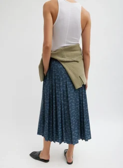Recycled Sporty Nylon Cheetah Pleated Pull On Skirt