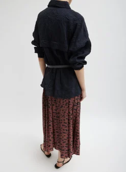 Recycled Sporty Nylon Cheetah Pleated Pull On Skirt