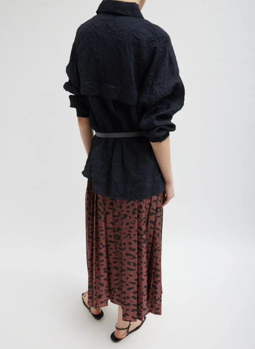 Recycled Sporty Nylon Cheetah Pleated Pull On Skirt