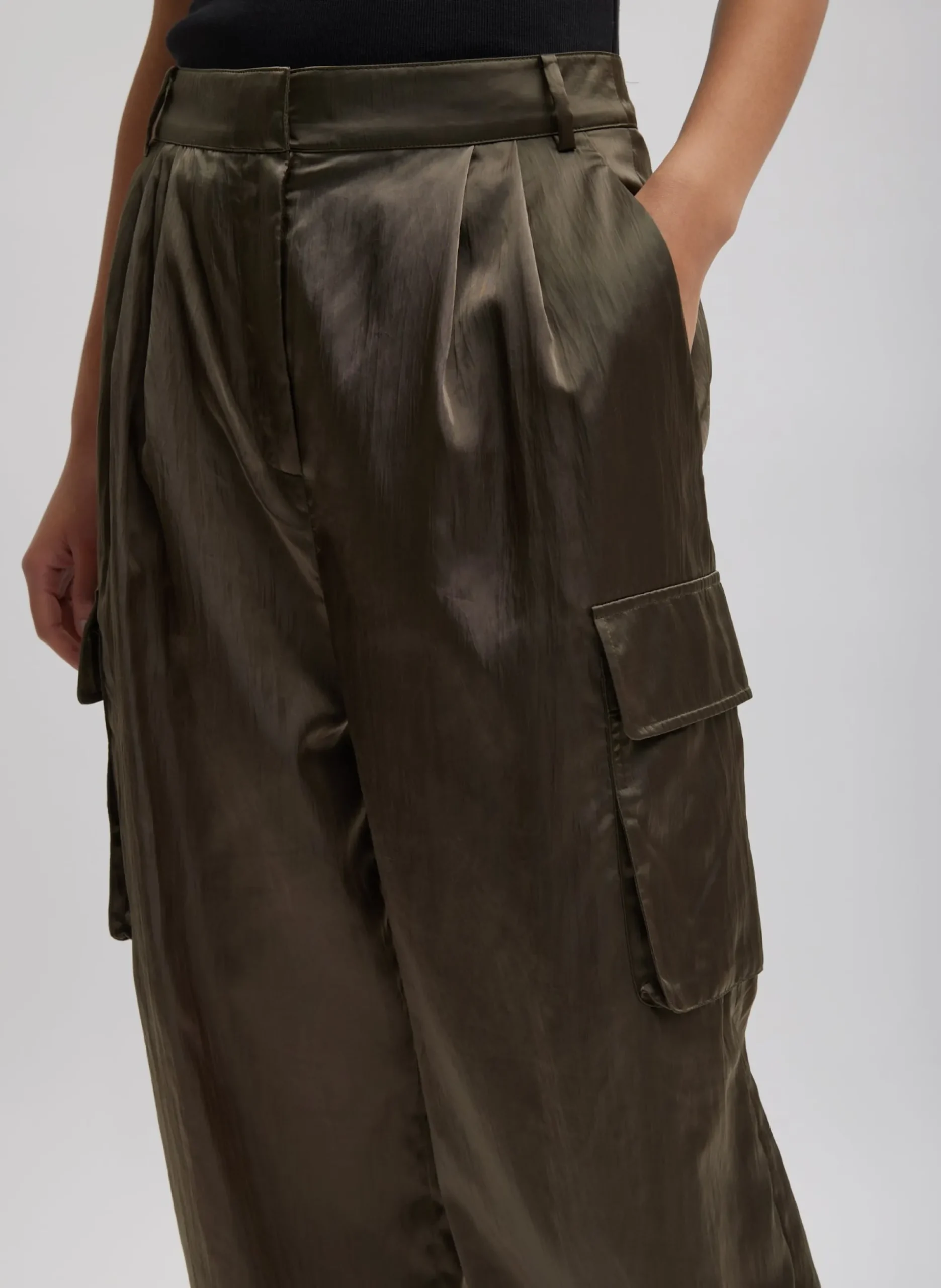 Shiny Nylon Pleated Stella Cargo Pant