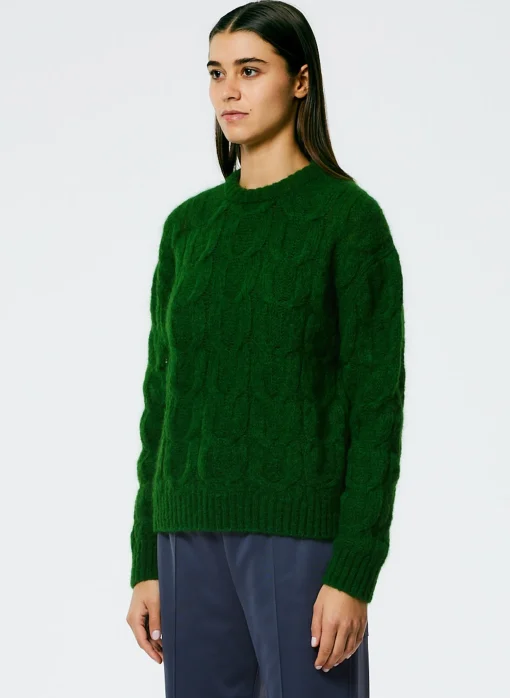 Soft Mohair Cable Crewneck Easy Pullover