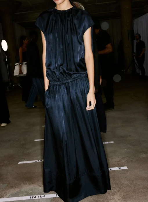 Spring Acetate Shirred Circular Dress