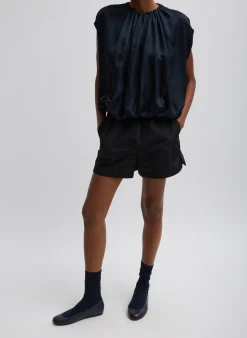 Spring Acetate Shirred Neck Circular Top