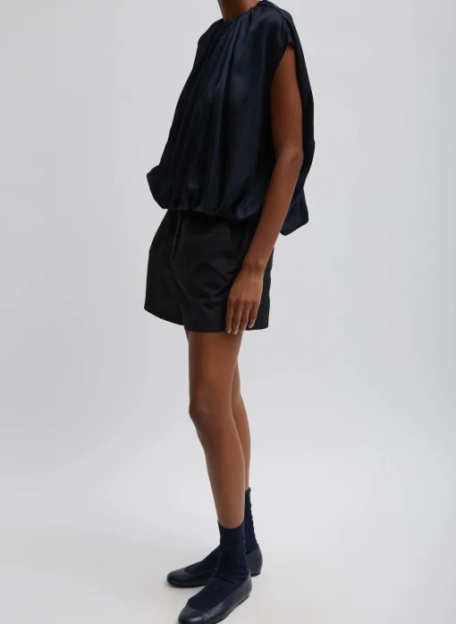 Spring Acetate Shirred Neck Circular Top