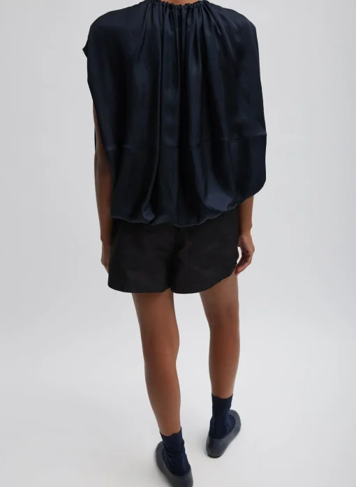 Spring Acetate Shirred Neck Circular Top
