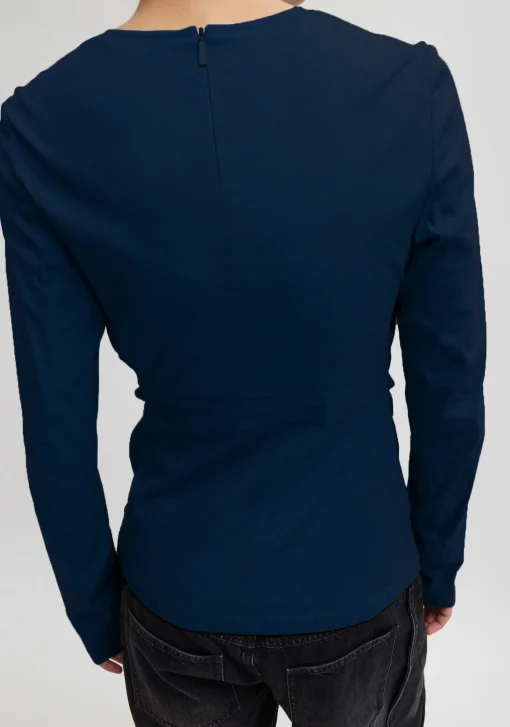 Stretch Cotton Nylon Square Neck Slim Circular Sleeve Top