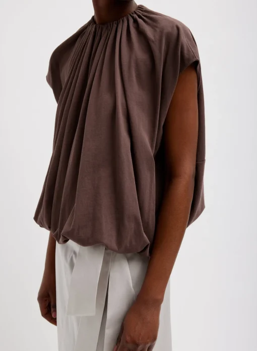 T-Shirting Shirred Neck Circular Top