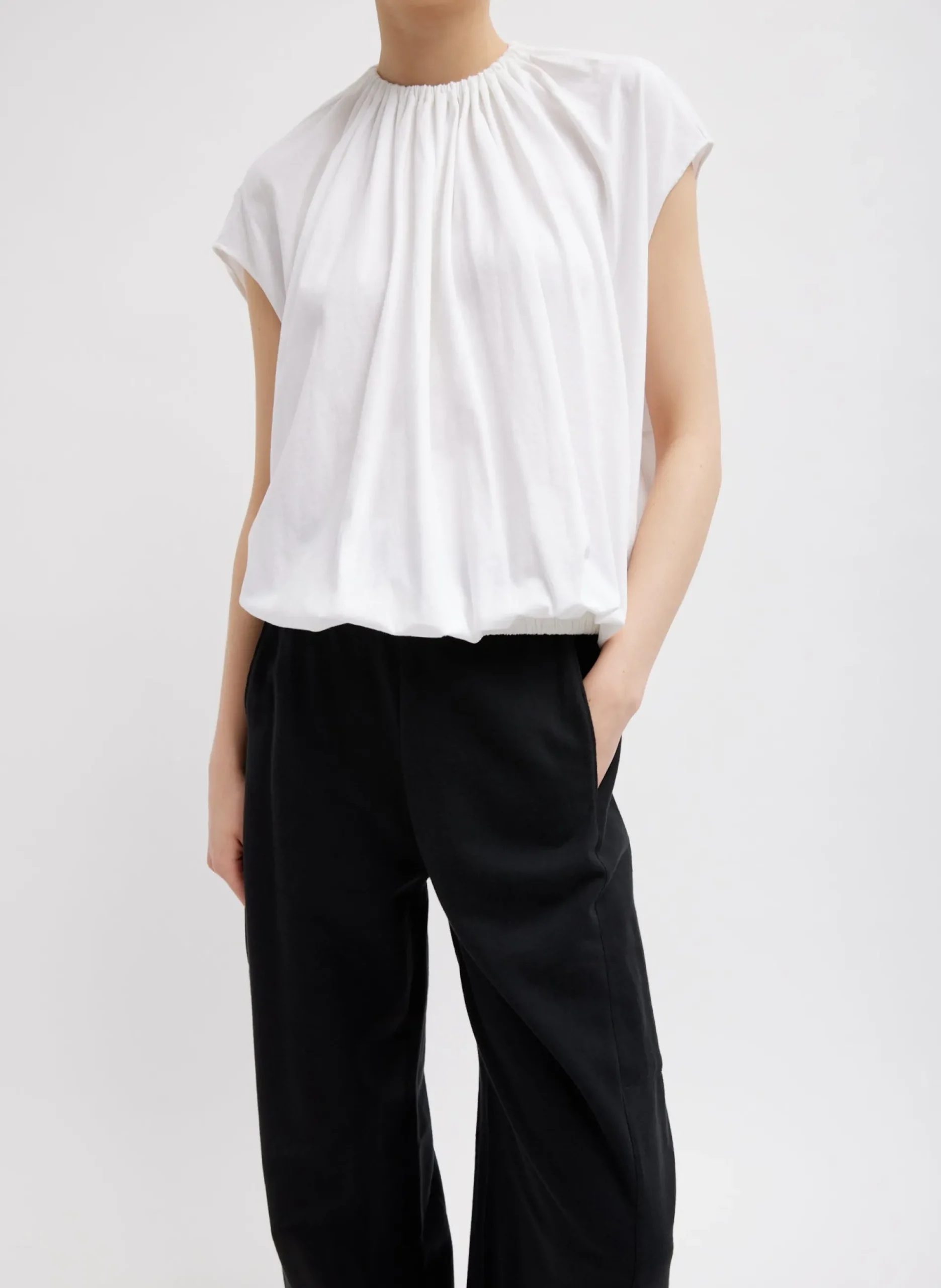 T-Shirting Shirred Neck Circular Top