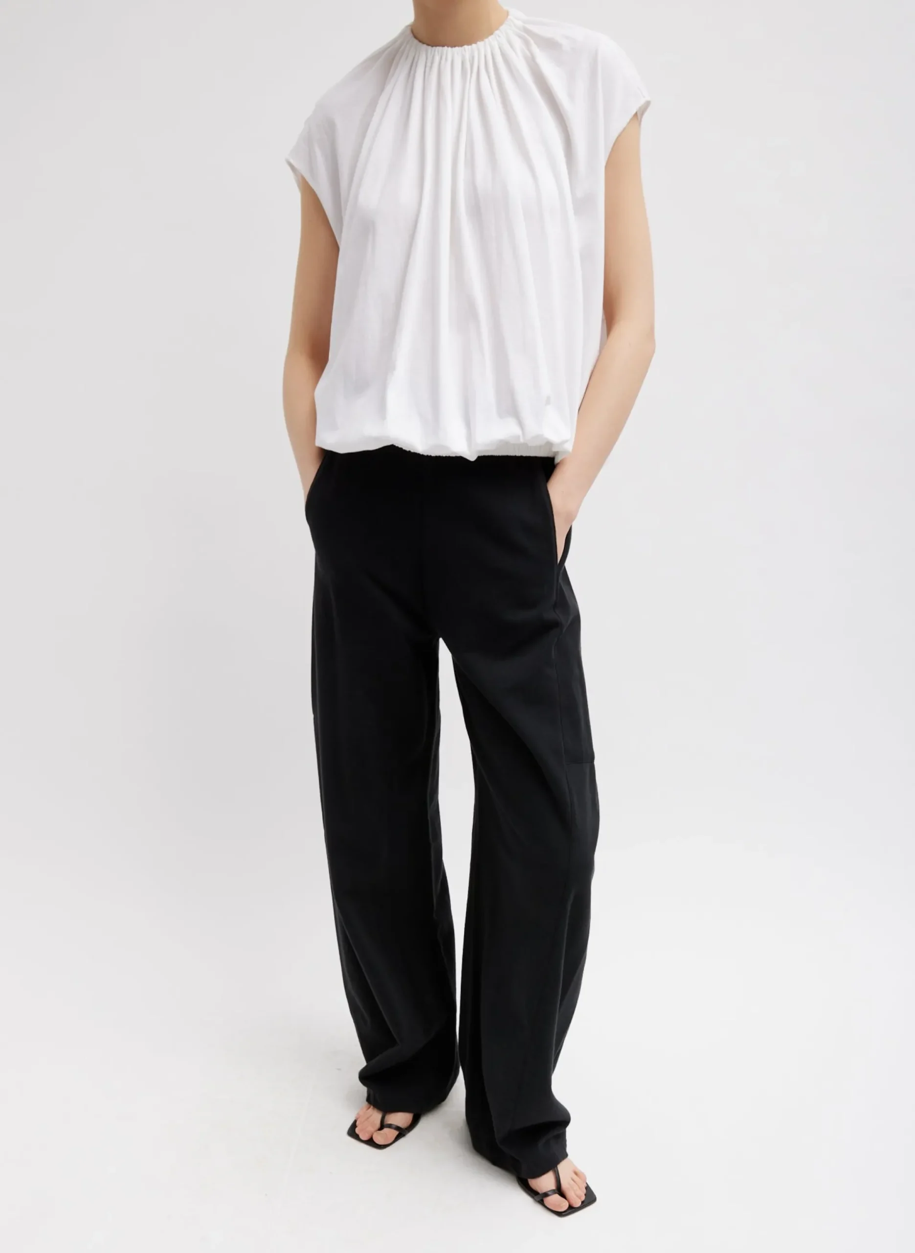 T-Shirting Shirred Neck Circular Top